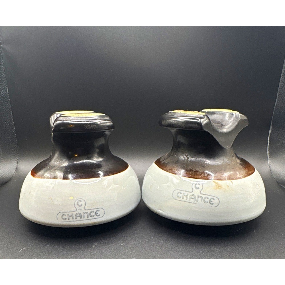 Vintage AB Chance Two Tone Porcelain Power Line Insulators Grey Brown Set of 2